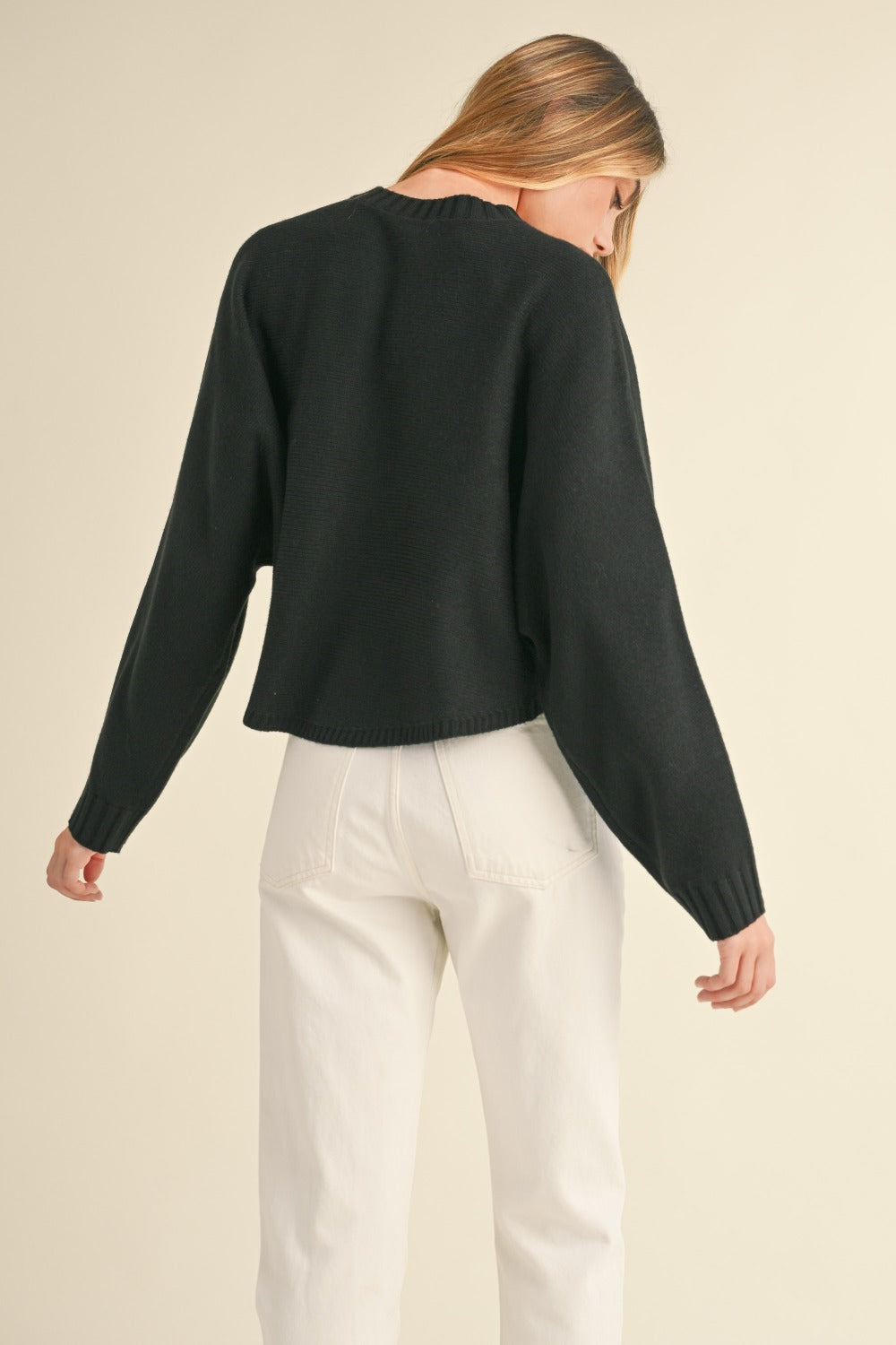 Black Mable Round Neck Dolman Sleeve Cropped Sweater
