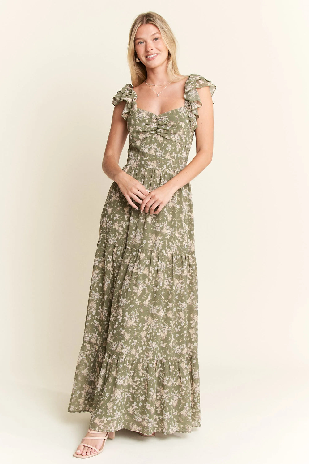 Sage Jade By Jane Ruffle Sleeve Tiered Maxi Dress