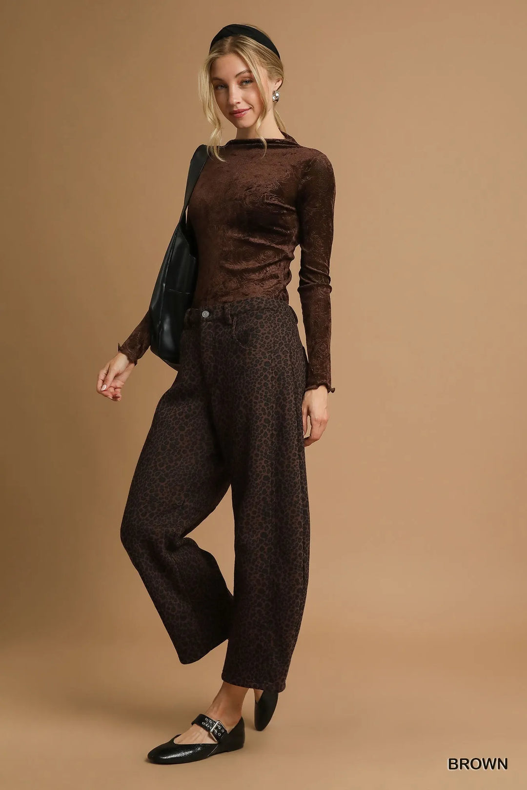 Brown Umgee Leopard Print Wide Leg Pants
