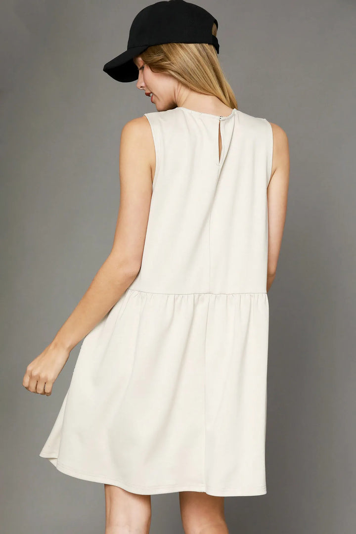 Ivory Umgee Round Neck Sleeveless Tank Dress With Pockets