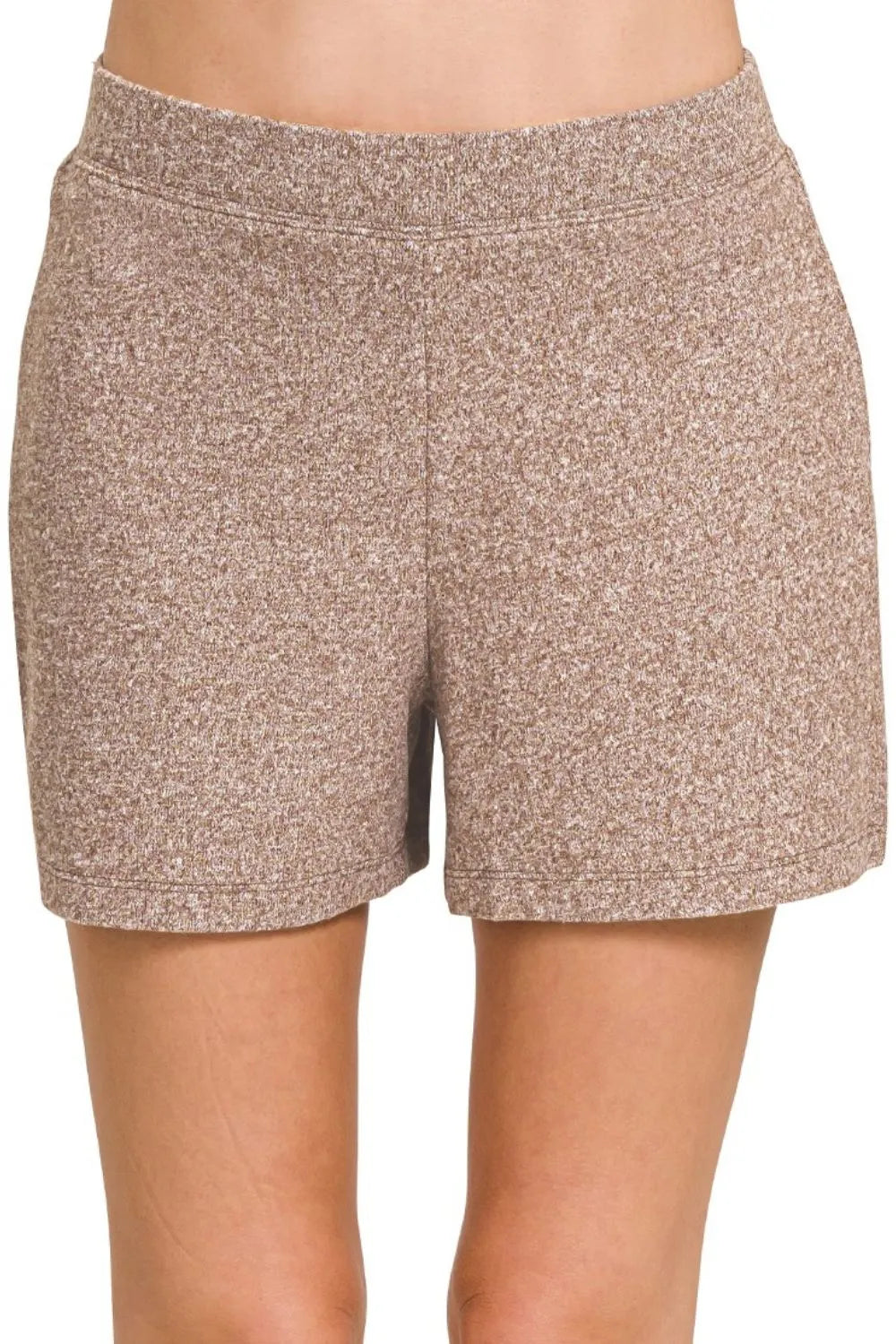 Brown Zenana Soft Melange Hacci Elastic Waisted Shorts 1
