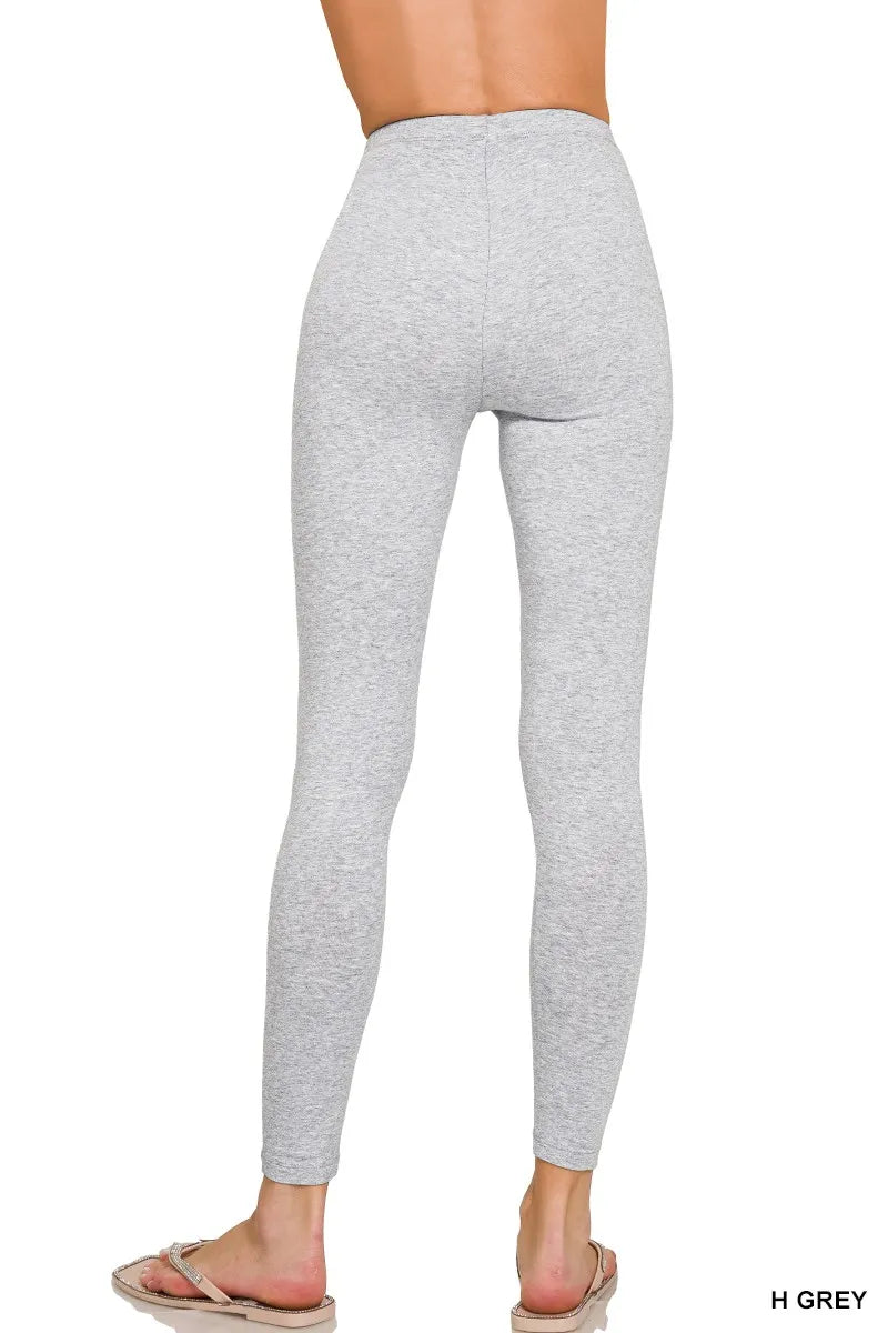 H Grey Zenana Premium Cotton Full Length Leggings