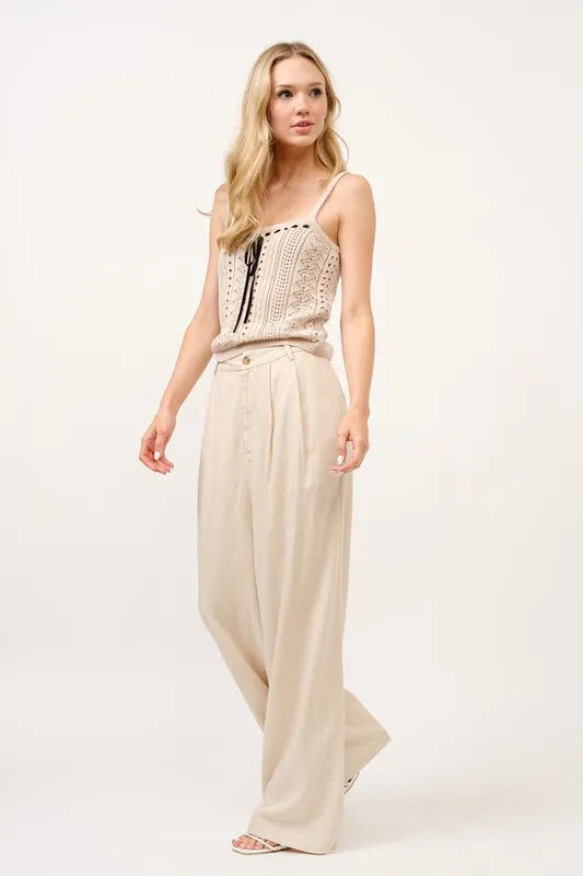 And The Why High Rise Wide Leg Linen Blended Pants