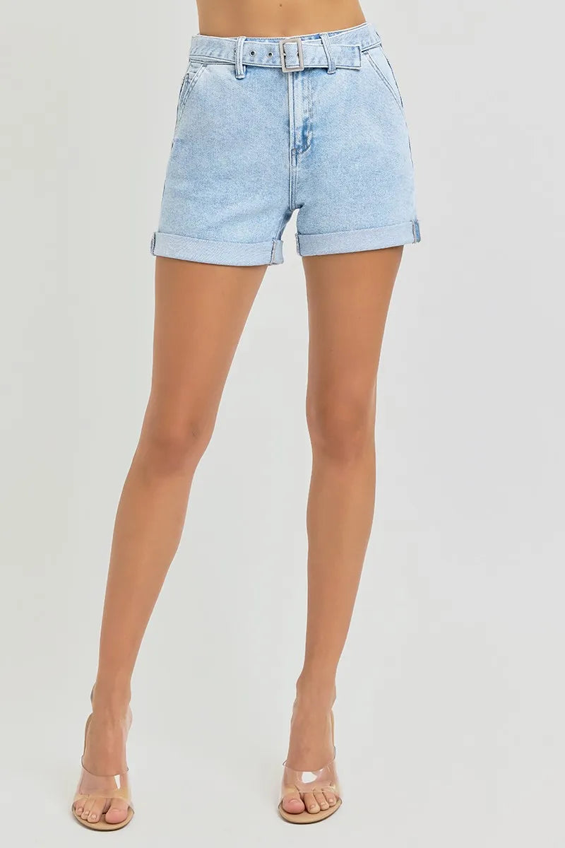 Light Risen Full Size High Rise Belted Roll Up Shorts Plus Size