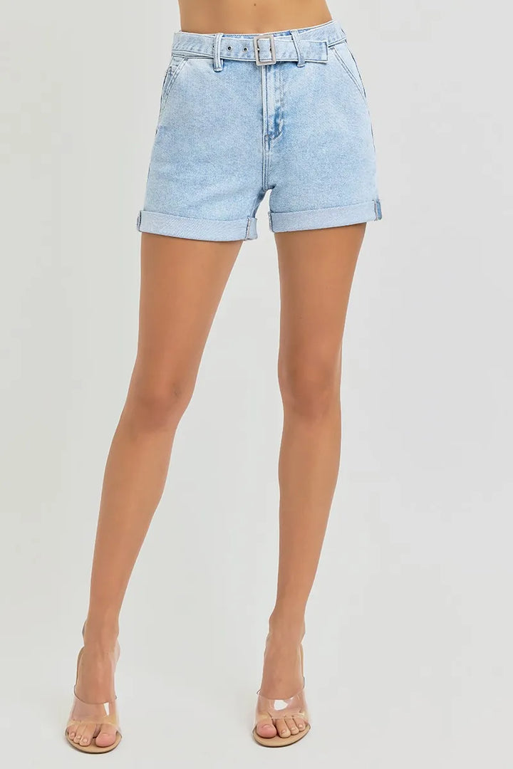 Light Risen Full Size High Rise Belted Roll Up Shorts Plus Size