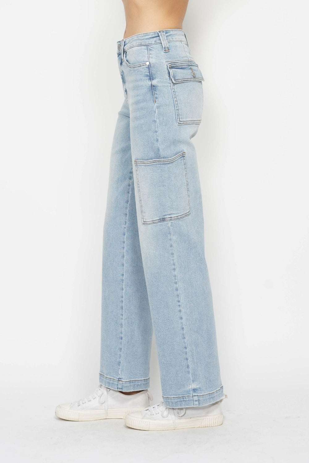 Light Judy Blue Full Size High Waist Straight Cargo Jeans