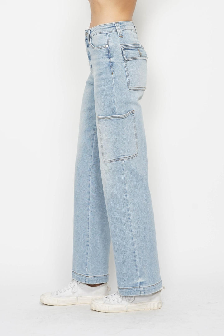 Light Judy Blue Full Size High Waist Straight Cargo Jeans