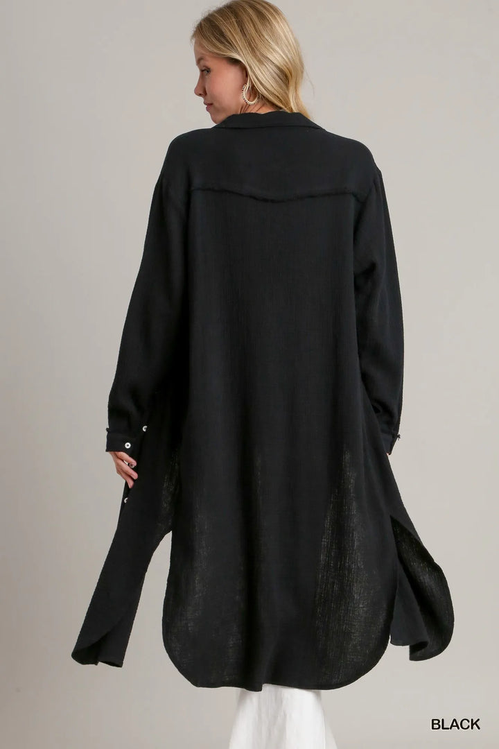 Black Umgee Cotton Gauze Button Down Shirt Dress 1