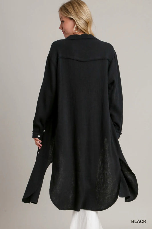 Black Umgee Cotton Gauze Button Down Shirt Dress 1