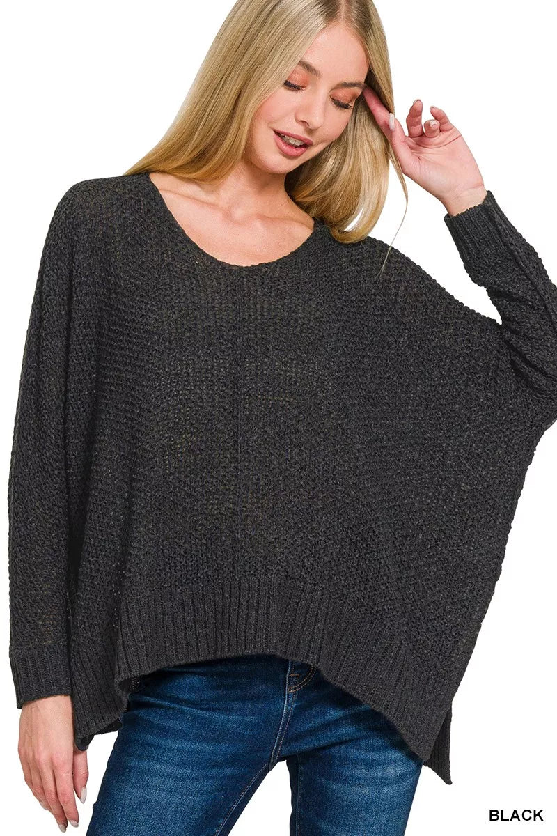 Black Zenana Dolman Sleeve V Neck Sweater 1
