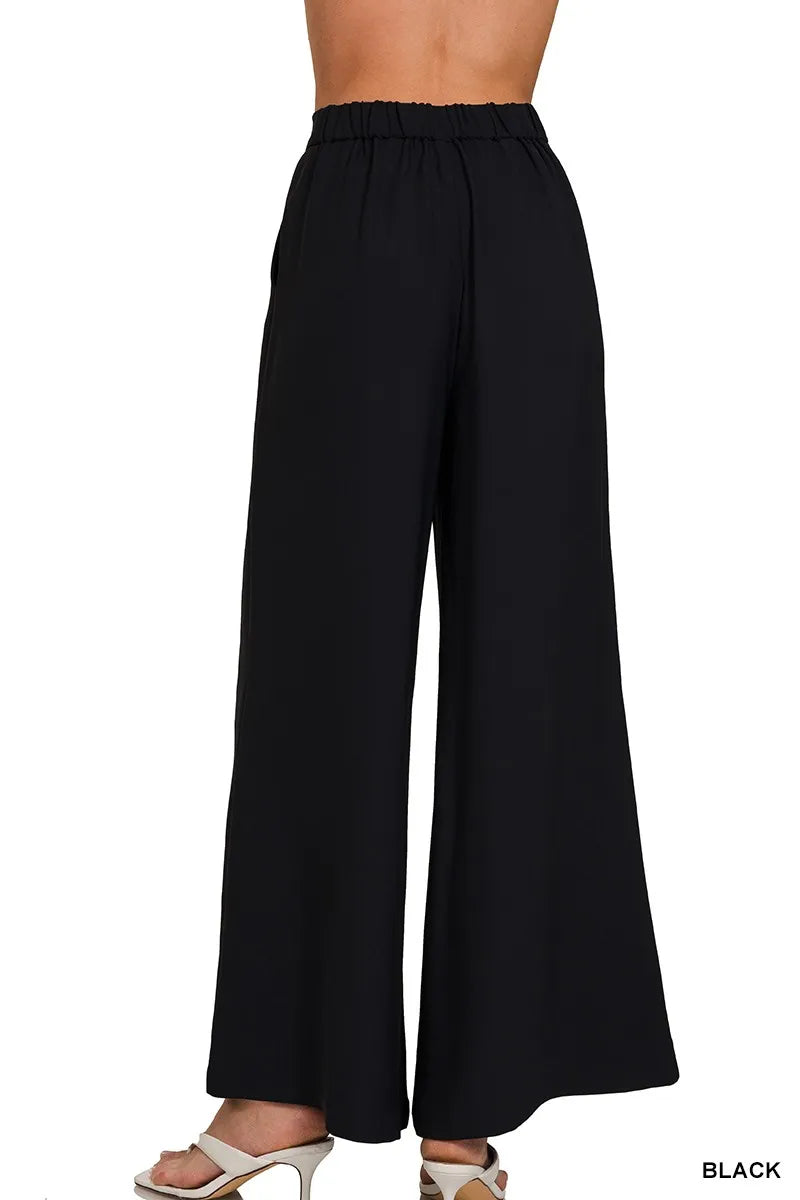 Black Zenana Relaxed Fit Elastic Waisted Wide Leg Pants 3