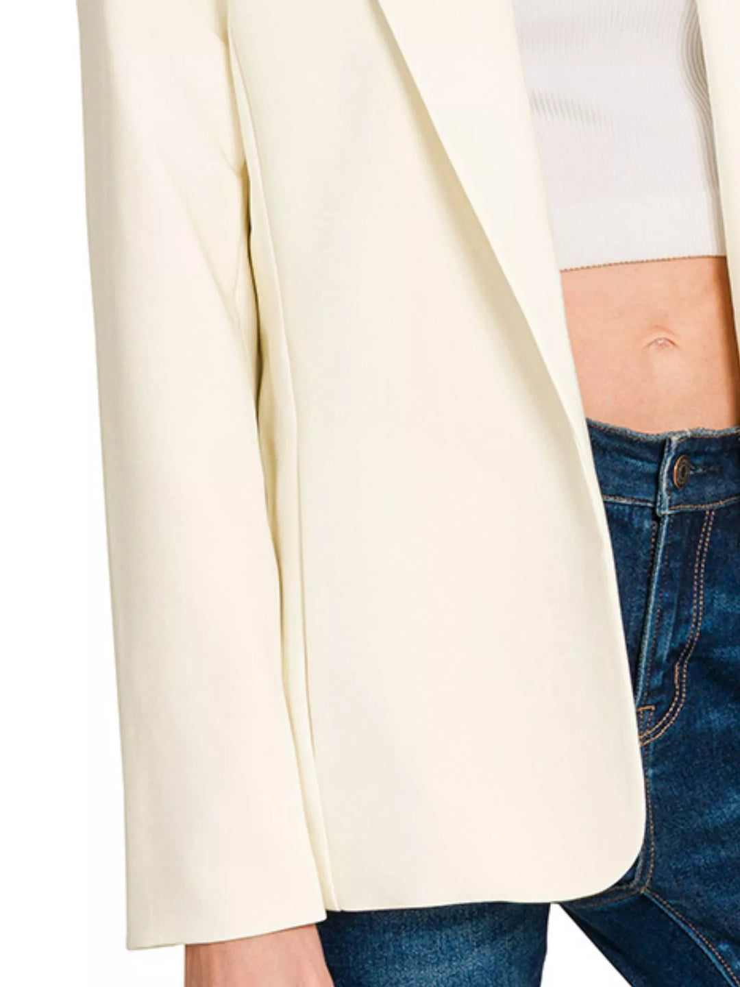 Cream Zenana Woven Long Sleeve Blazer With Lining 5