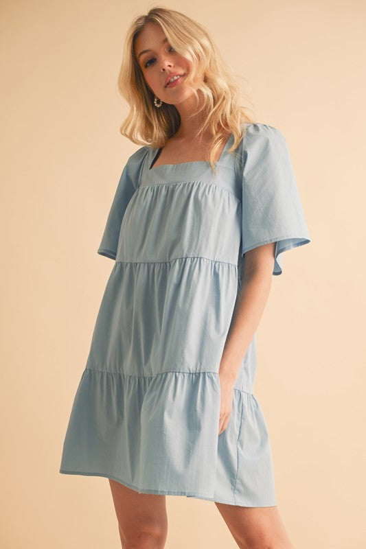 Aemi Co Square Neck Half Sleeve Tiered Dress 1