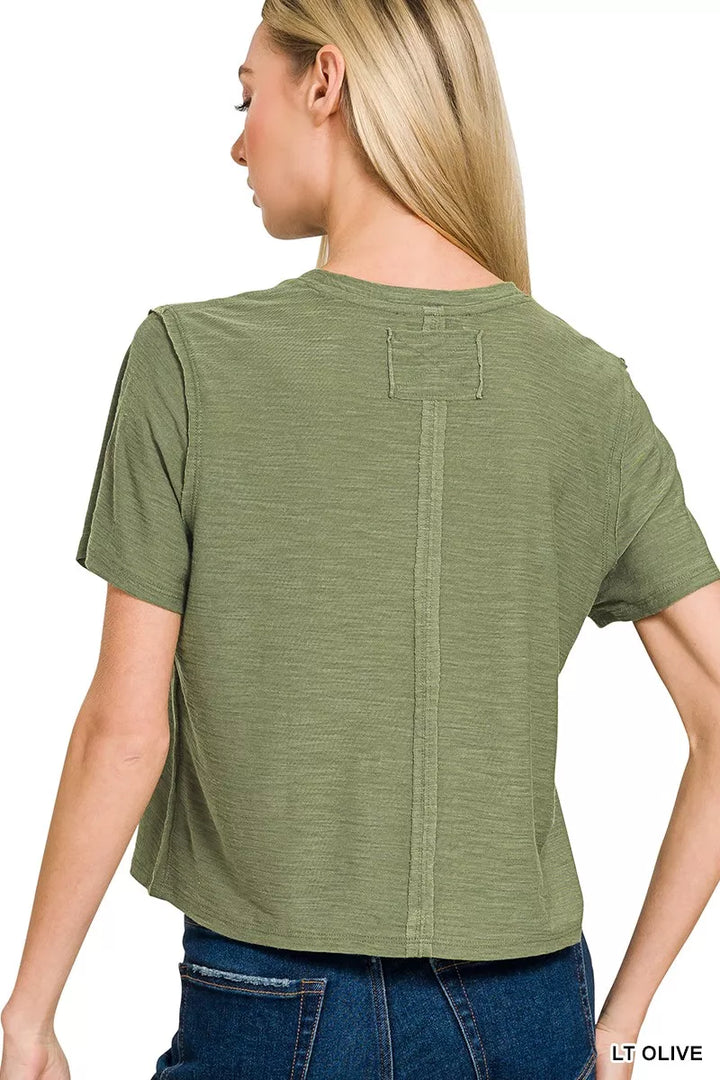 Lt Olive Zenana Slub Short Sleeve Tee