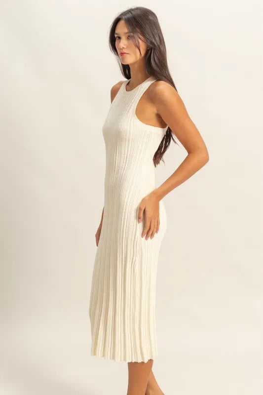 White Hyfve Round Neck Bodycon Ribbed Knit Dress
