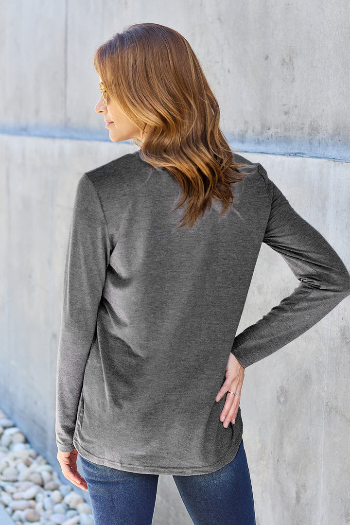 Dark Gray Basic Bae Full Size Round Neck Long Sleeve Top