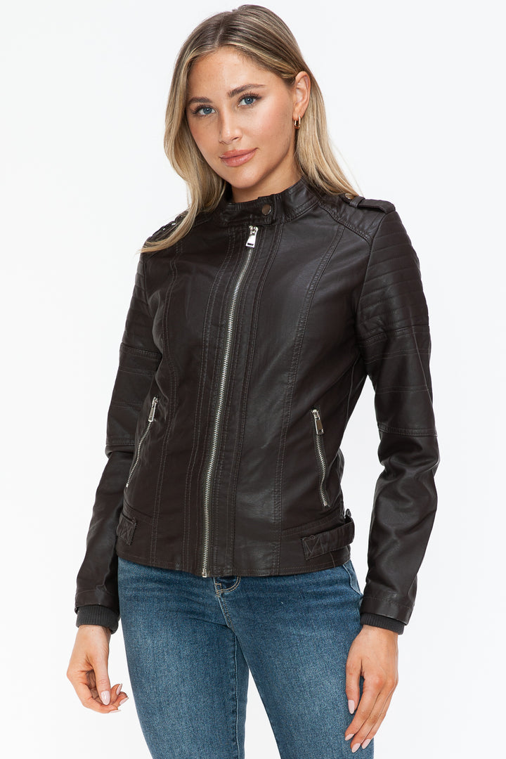 Snobbish Pu Leather Biker Jacket With Side Zip Pockets 2