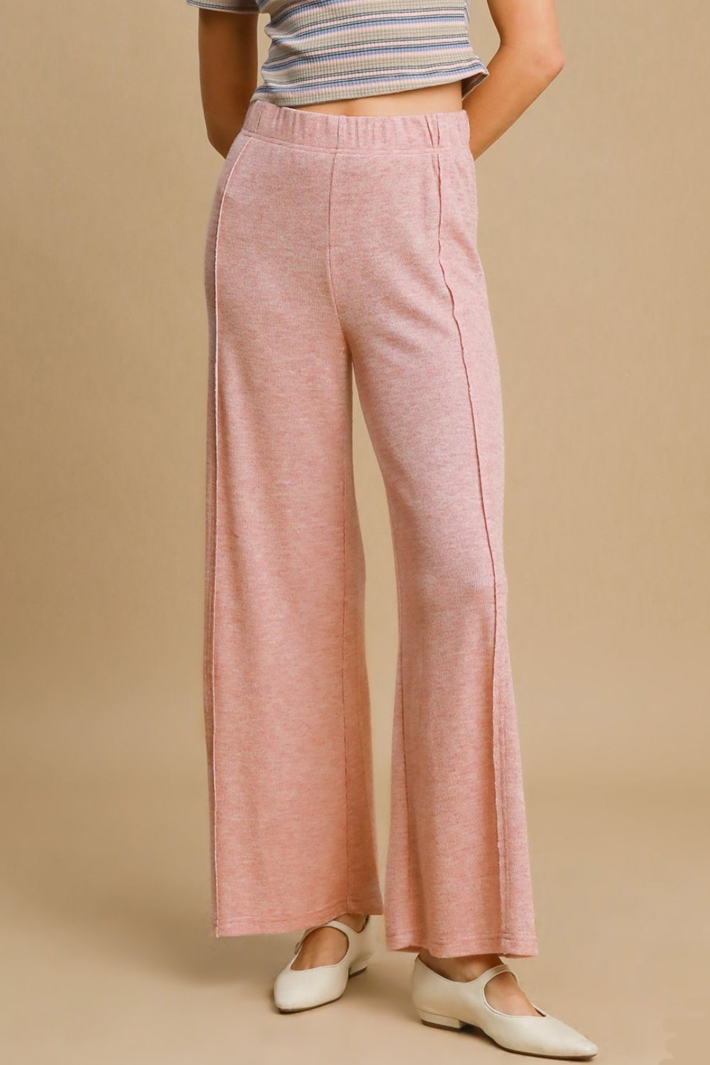 Dusty Pink Umgee Elastic Waist Wide Leg Knit Pants
