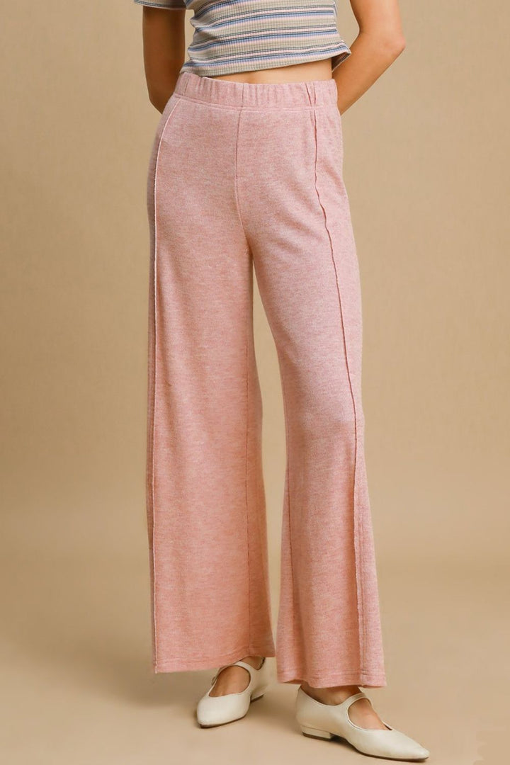 Dusty Pink Umgee Elastic Waist Wide Leg Knit Pants