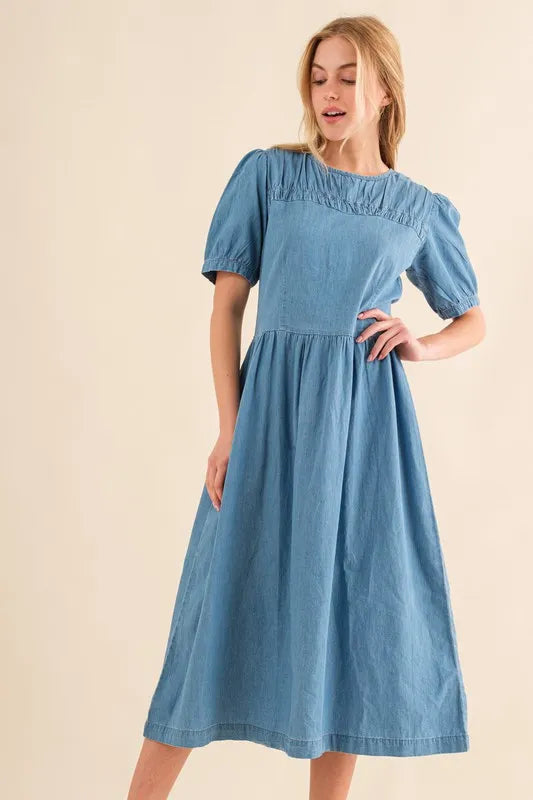 Denim Blue And The Why Washed Chambray Midi Dress