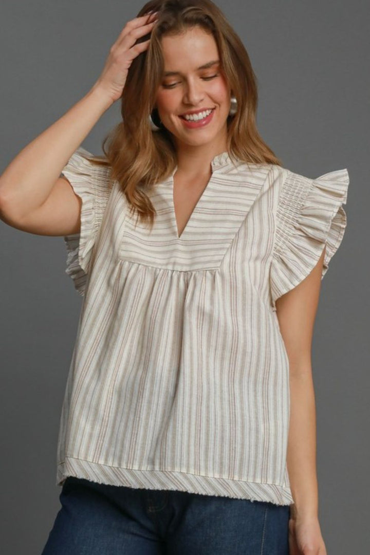 Dust Storm Umgee Full Size Striped Babydoll Top Plus Size