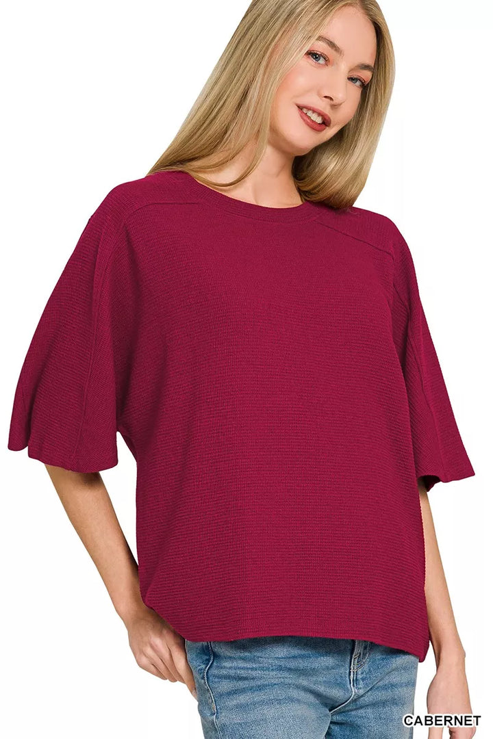 Cabernet Zenana Double Knit Short Sleeve Top 1