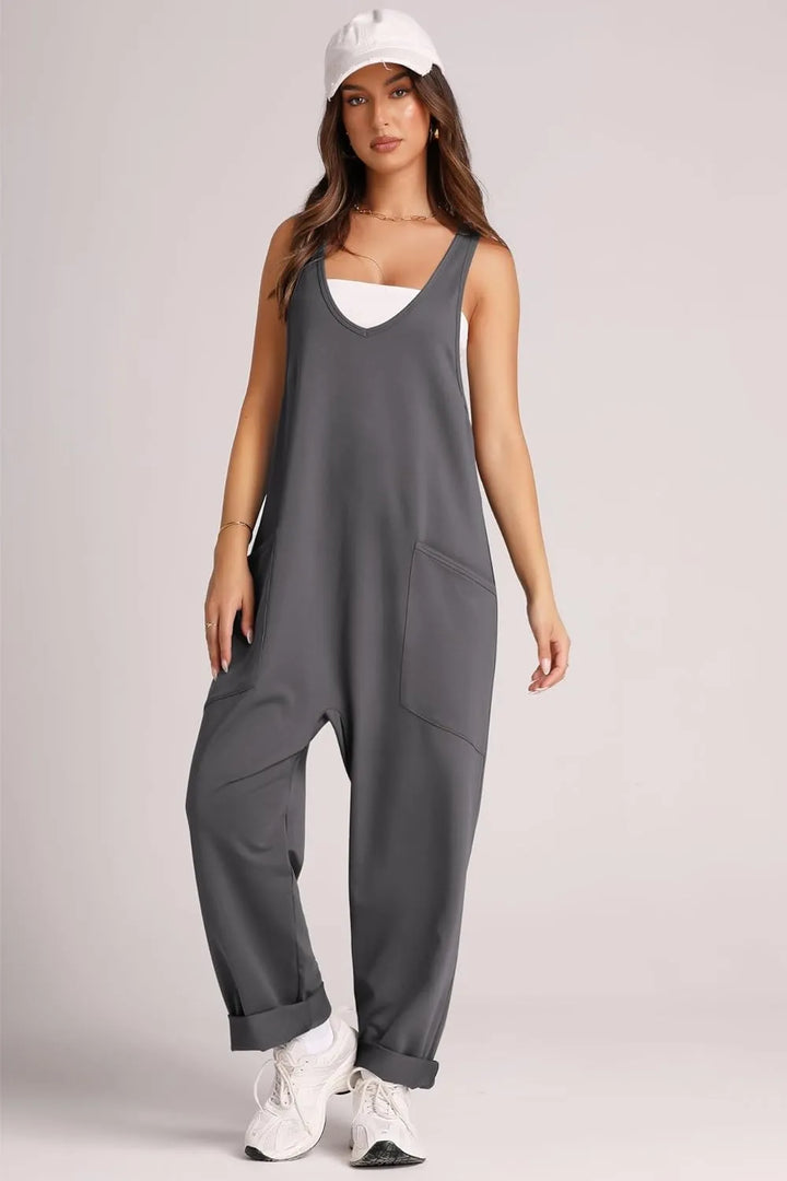 Gray Lovelet Wide Strap Jumpsuit With Pockets