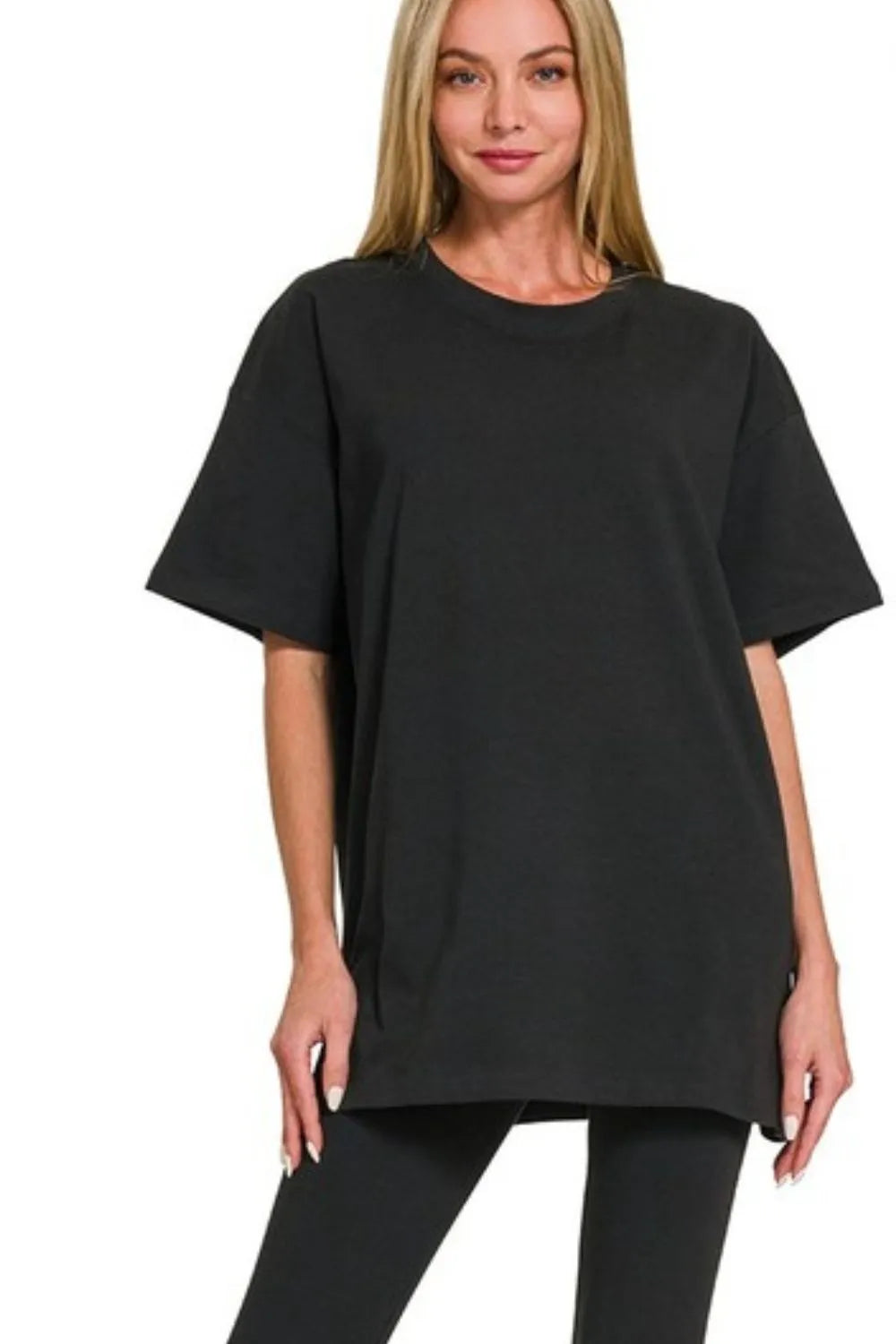 Black Zenana Cotton Round Neck Top Legging Set 4