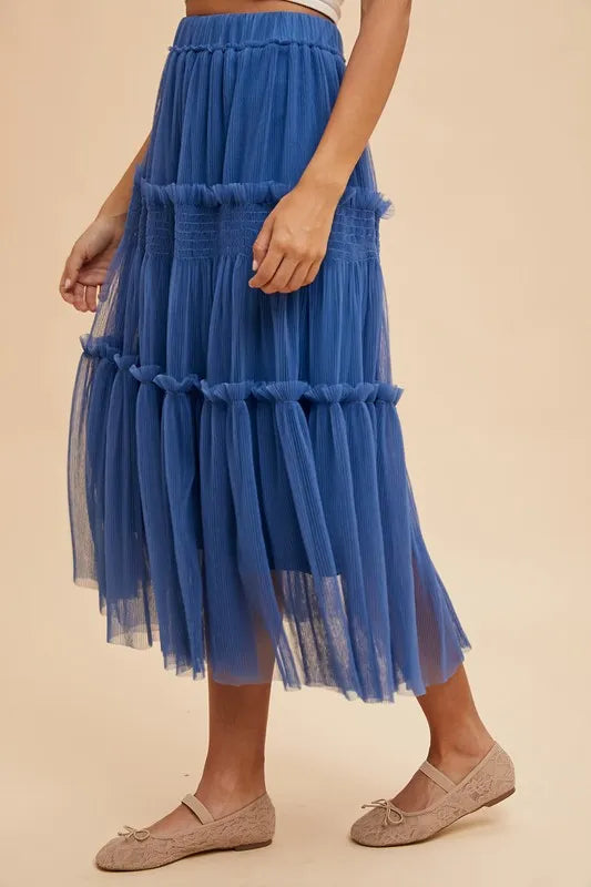 Royal Annie Wear Tulle Tiered Midi Skirt