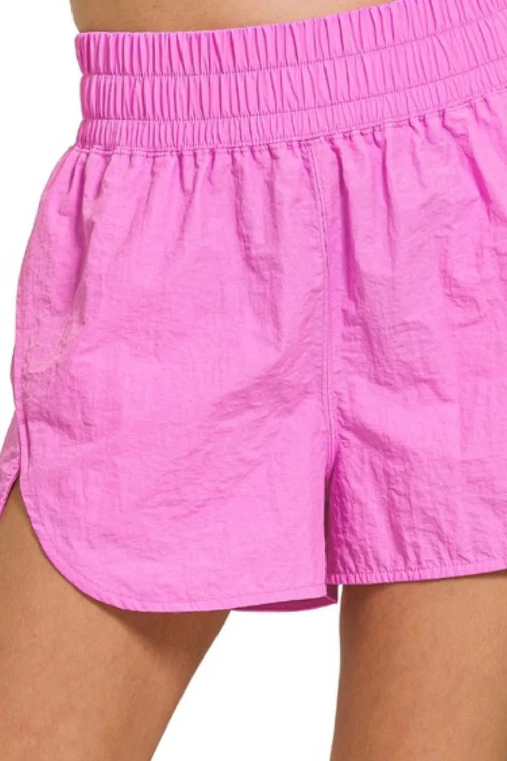 Bright Mauve Zenana Windbreaker Smocked Waistband Running Shorts 7
