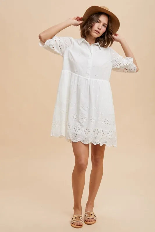 Annie Wear Embroidered Scallop Edge Detail Mini Shirt Dress 1