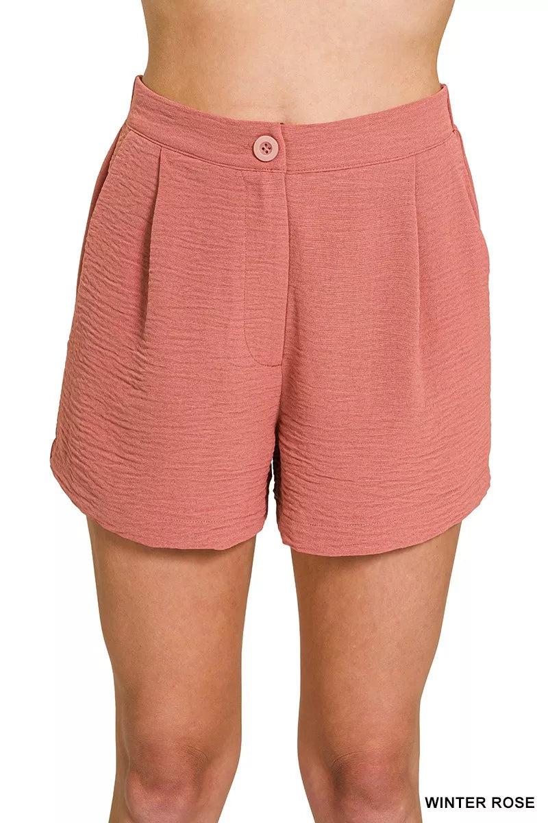 Winter Rose Zenana Woven Airflow Back Elastic Waist Shorts 2