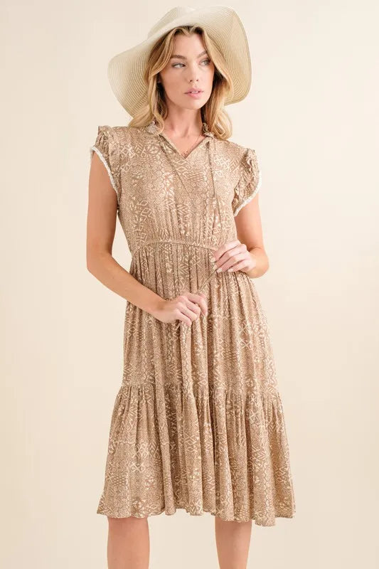 Taupe And The Why Boho Printed Tiered Maxi Dress