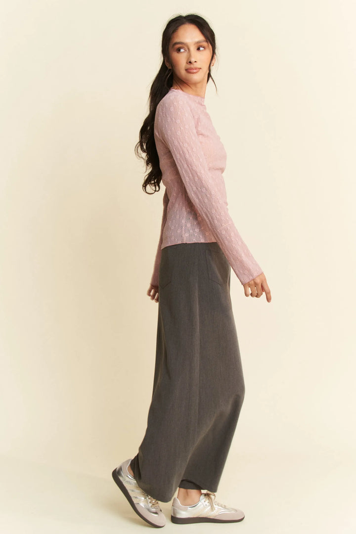 Davi Dani Long Sleeve Sheer Small Embroidered Bows Lace Top