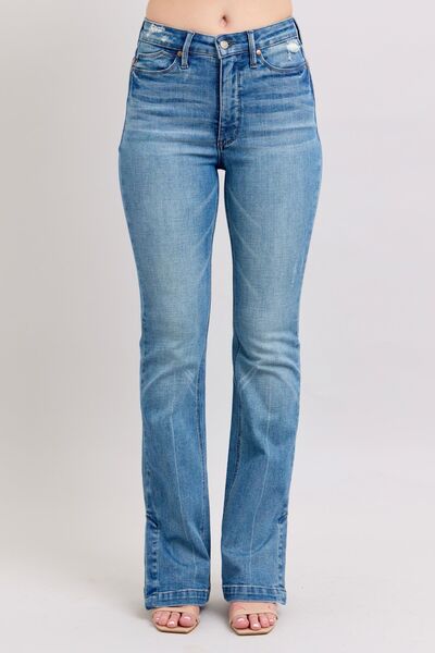 Medium Judy Blue Hw Tummy Control Vintage Wash Side Slit Slim Boot Jeans