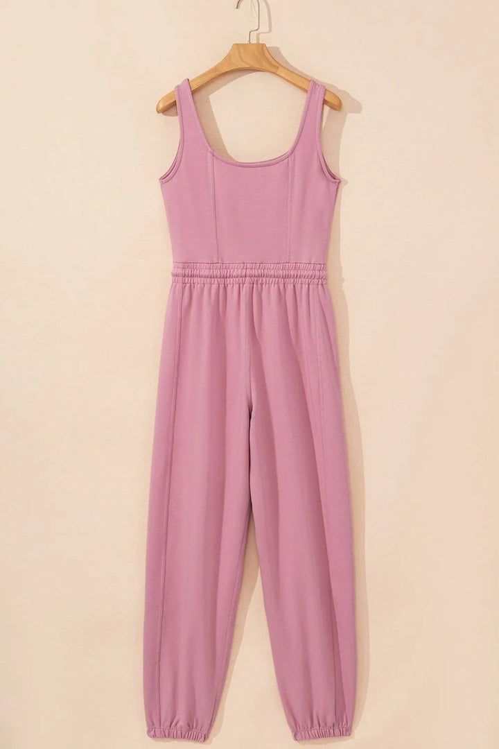 Elastic Waist Sleeveless Square Neck Jumpsuit