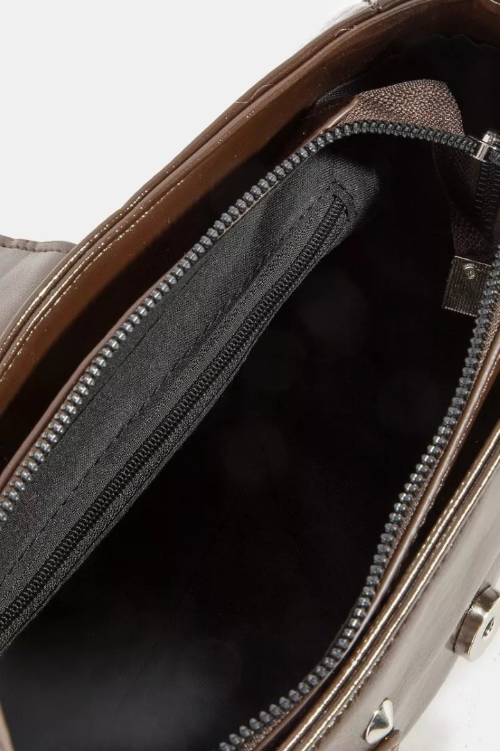 Fame Rivet Detail Leather Shoulder Bag