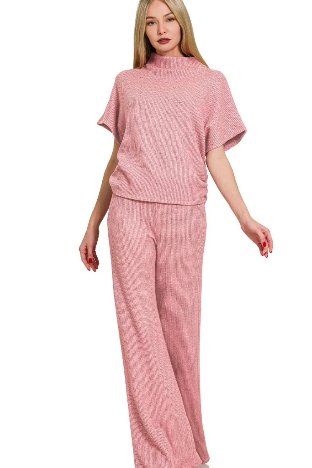 Lt Rose Zenana Sweater Mock Neck Top Long Pants Set