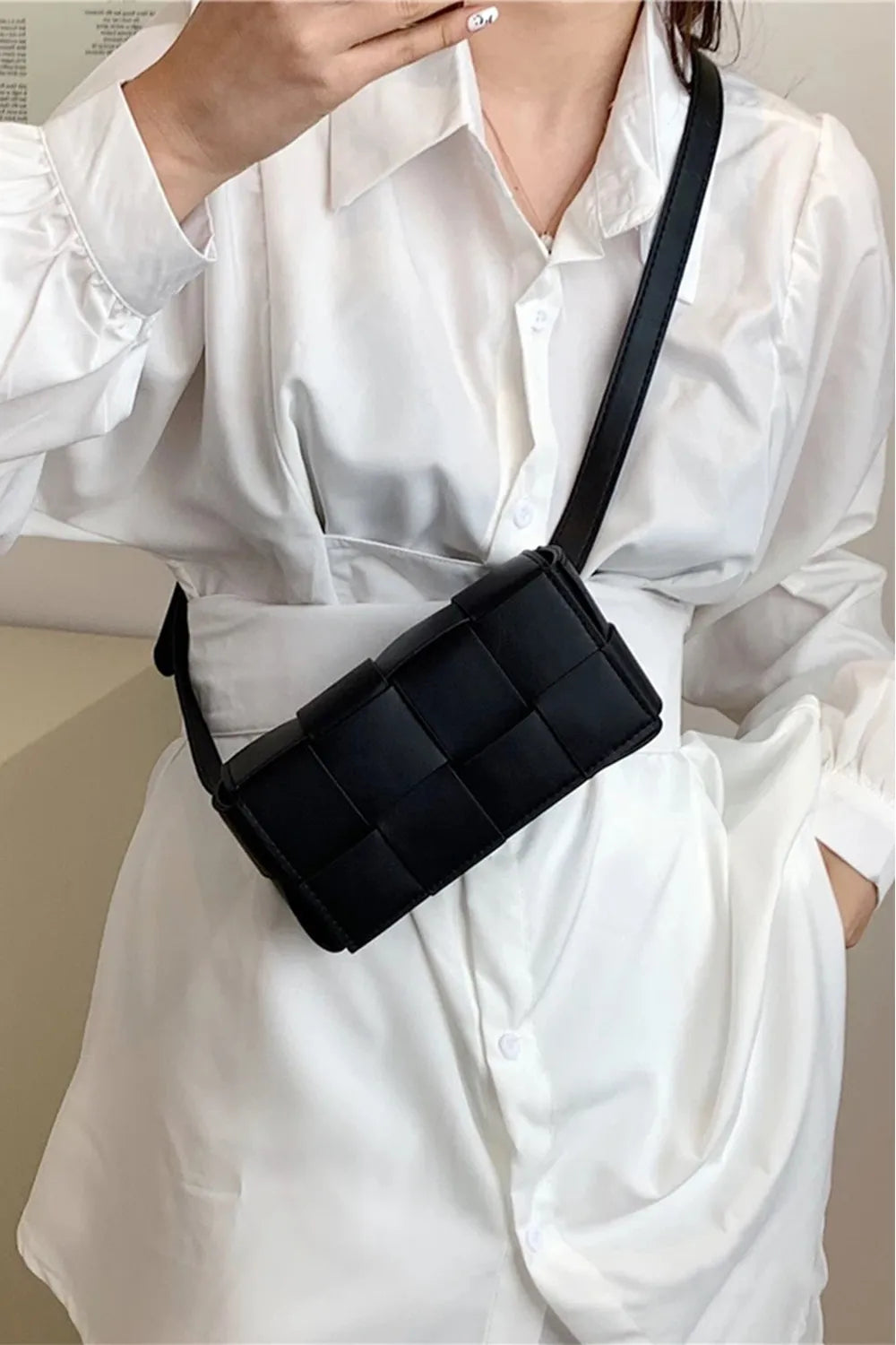 Lilac Zenana Vegan Leather Woven Crossbody Bag