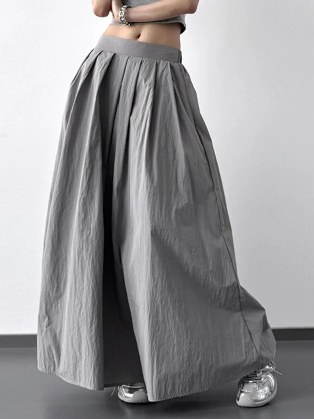 Black Pleated Linen Maxi Skirt