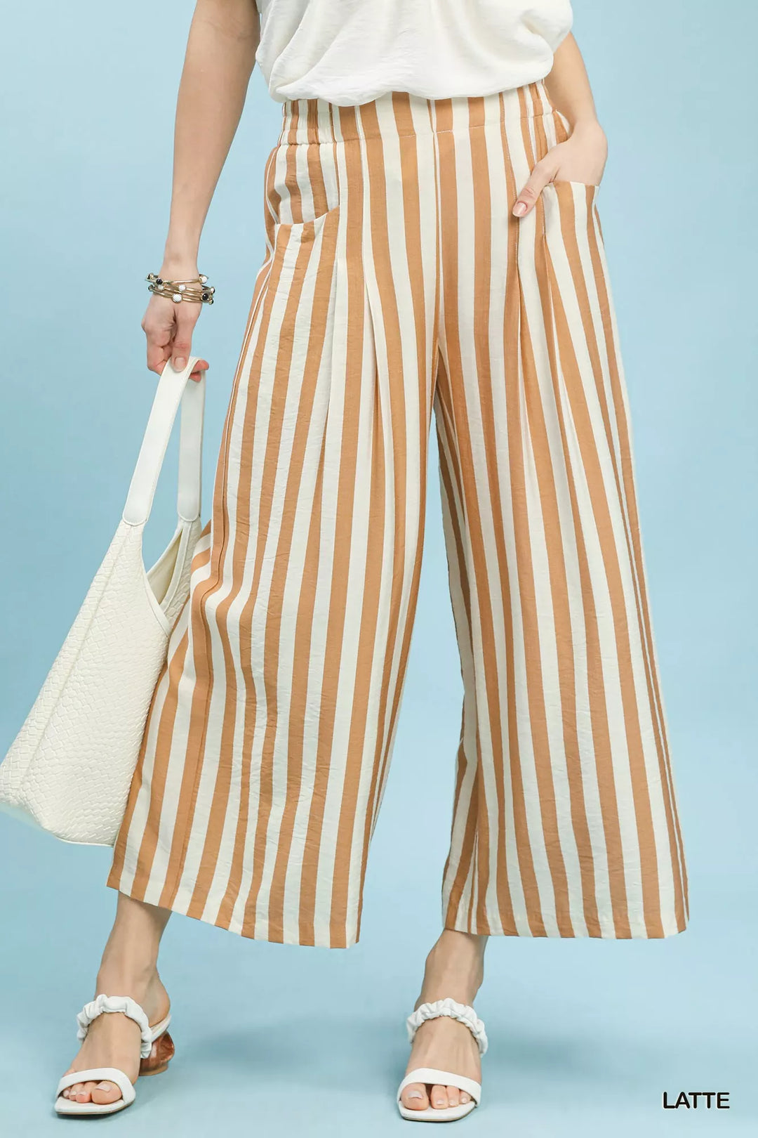 Latte Umgee Vertical Stripe Wide Leg Pants 2