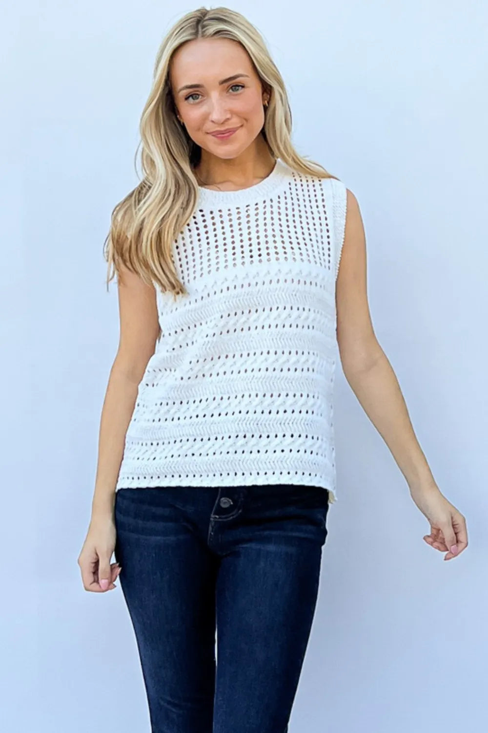 Ivory And The Why Hollowed Out Buttoned Tank