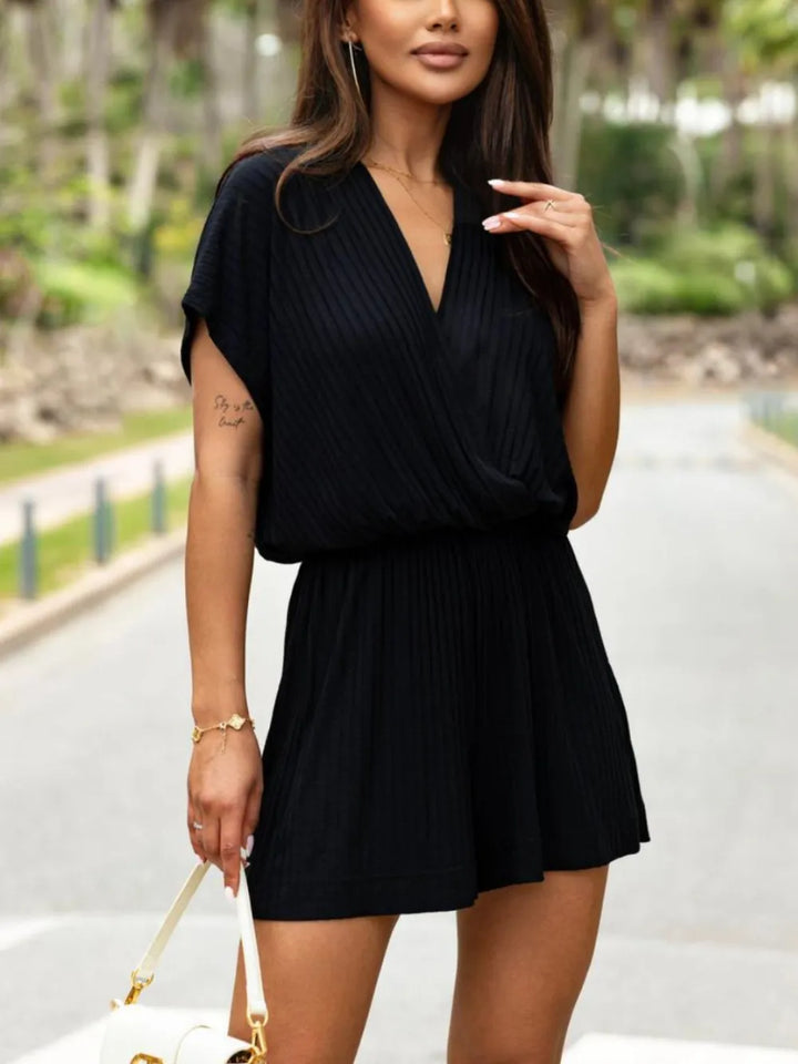 White Surplice Short Sleeve Romper