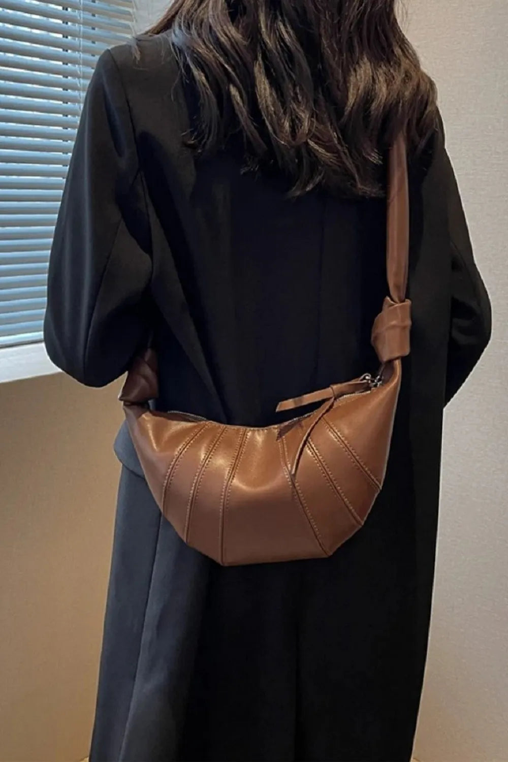 Camel Zenana Vegan Leather Croissant Crossbody Bag