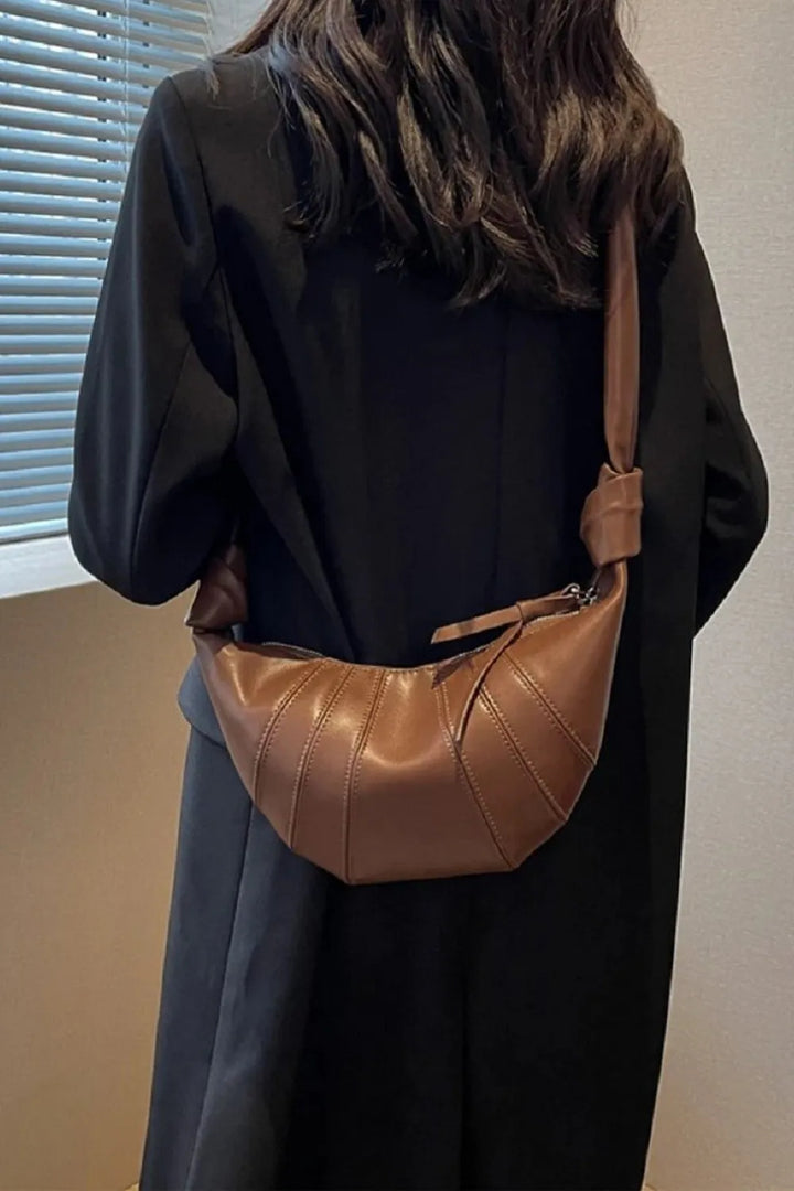 Camel Zenana Vegan Leather Croissant Crossbody Bag