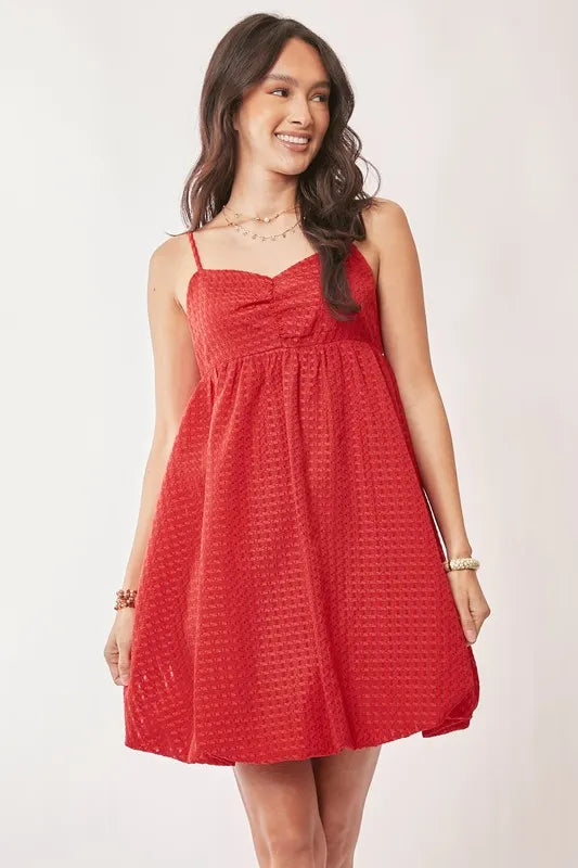 Davi Dani Textured Sweetheart Neckline Bubble Hem Dress