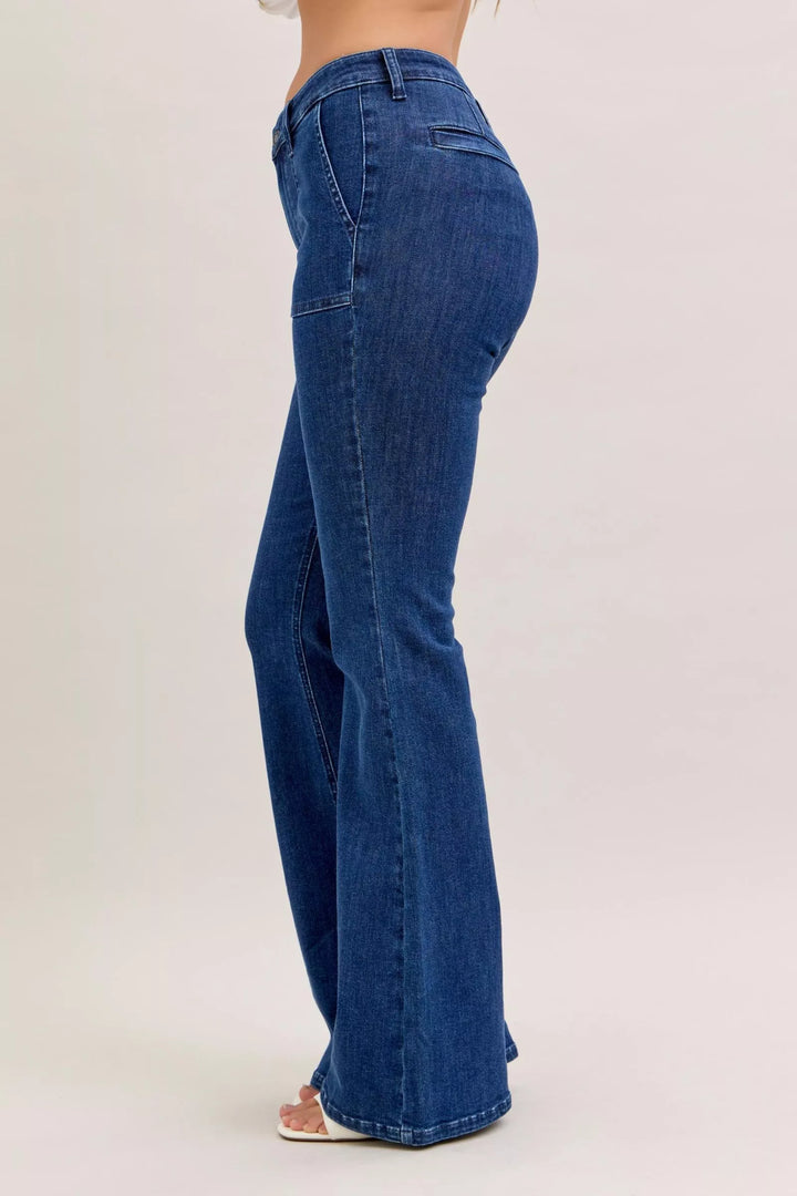 Dk Judy Blue High Waist Flare Jeans With Front Patch Pockets