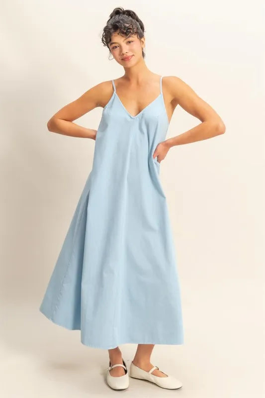 Baby Blue Hyfve Dyed V Neck Loose Dress 2