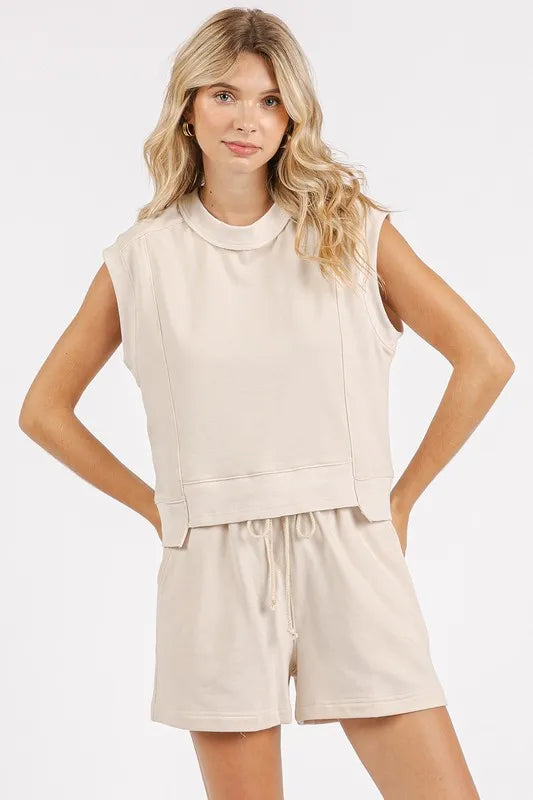 Mittoshop French Terry Crew Neck Top And Shorts Set 1