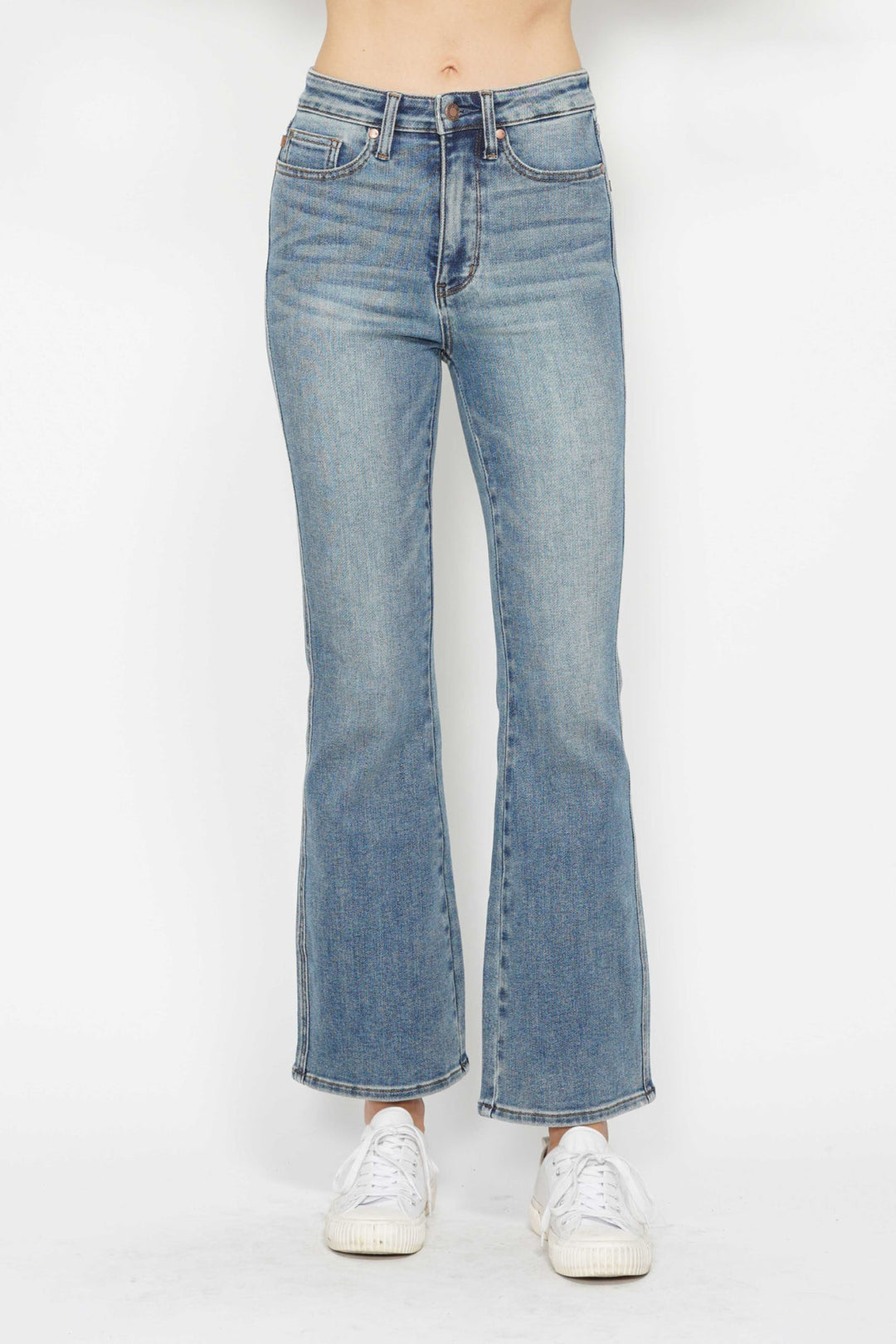 LONG INSEAM Judy Blue Full Size Tummy Control Back Embroidered Pocketed Bootcut Jeans Plus Size